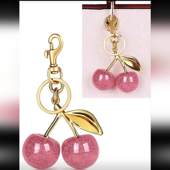 Bella Boutique Accessories - Gold Pink Cherry Keychain Bag Charm